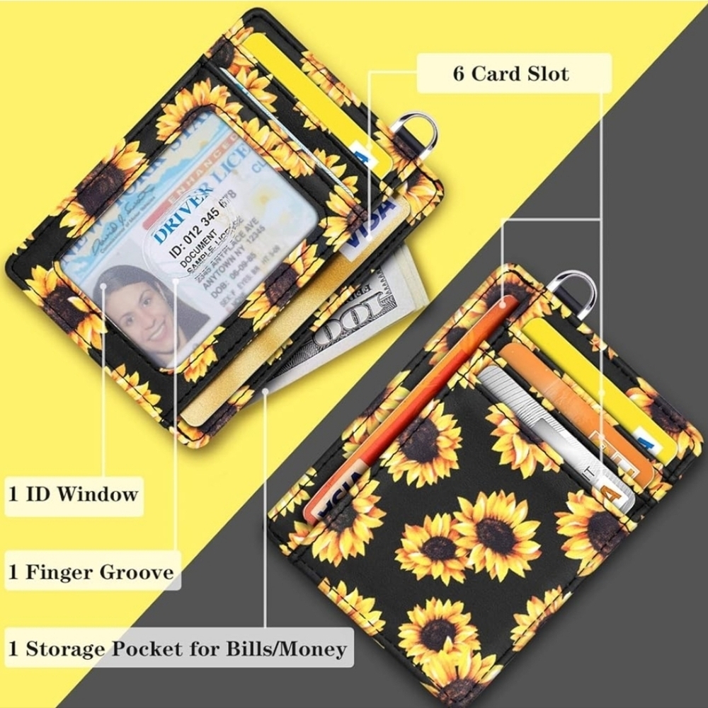 Sunflower Print Card Holder Wallet